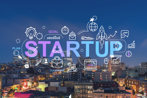 旧金山的屋顶全景夜景，市中心天际线，加州，美国。创业公司，启动项目，寻求和发展可扩展的商业模式，全息图图片下载