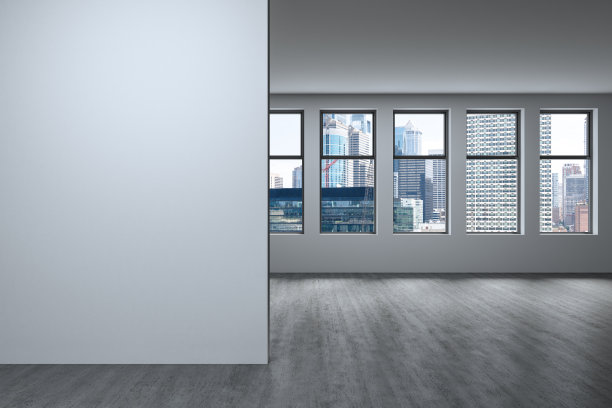 从高空窗口看费城市区天际线建筑。美丽昂贵的房地产俯瞰。空房间内部。模型墙。摩天大楼的城市。的一天。佩恩。3 d渲染。图片下载