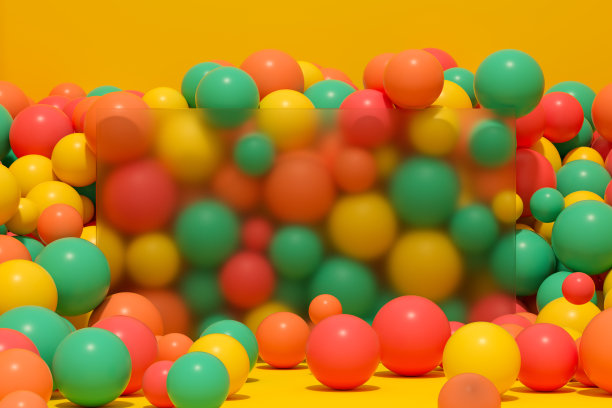 玻璃框架后面的彩色球体图片下载