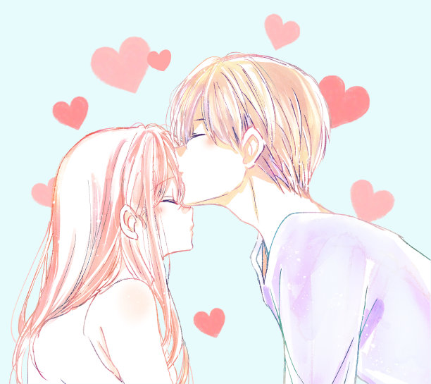 男人和女人在额头上接吻图片下载