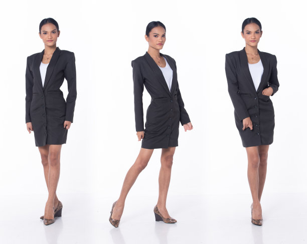 全长残疾人没有手指拇指手青年成年女子站自信和快乐，白色背景孤立。亚洲女性在便装专业商务中微笑开朗图片下载