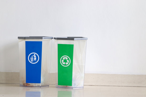 两个垃圾桶用来分类垃圾。图片下载