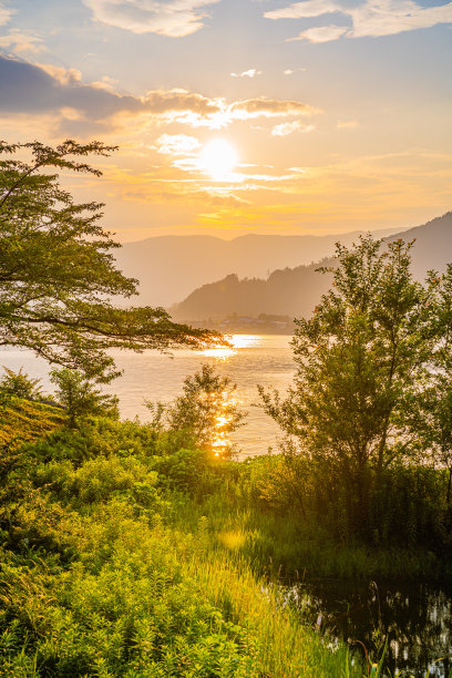 琵琶湖日落的景象图片下载