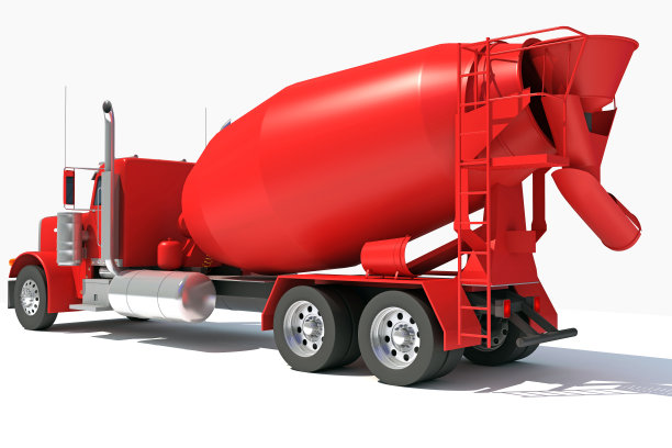 混凝土搅拌车重型工程机械3D渲染在白色背景图片下载