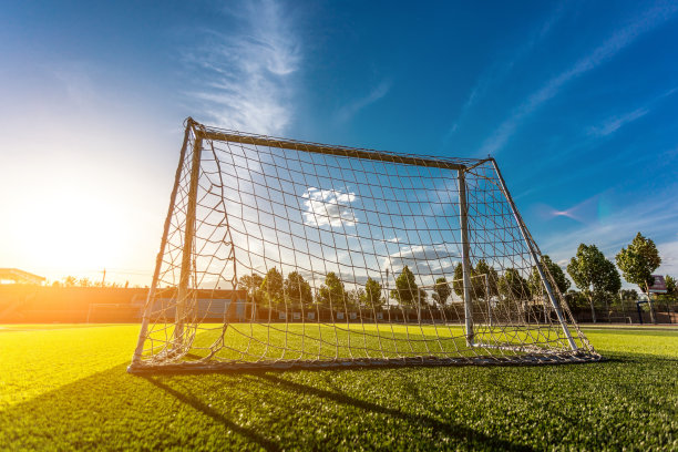 阳光下足球球门的特写图片下载