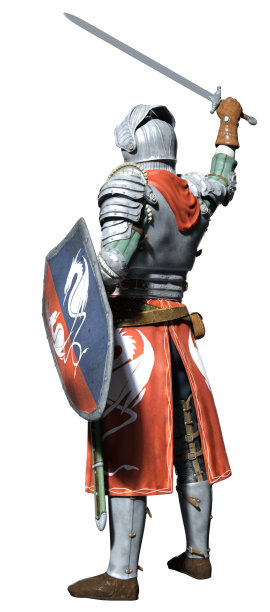 勇敢的骑士站在举起剑的3d渲染图片下载