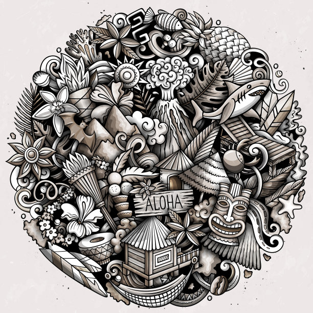 夏威夷卡通涂鸦图片下载