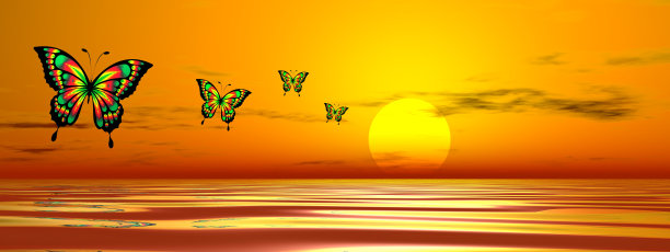 排蝴蝶飞向太阳- 3D渲染图片下载