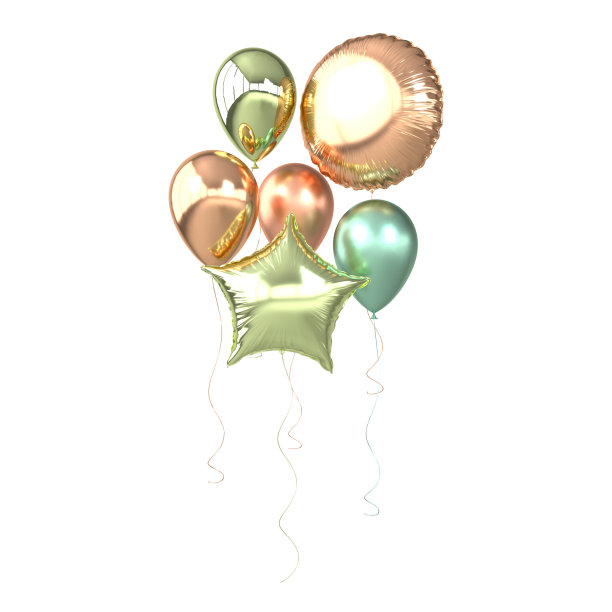 一套铝箔气球孤立在白色背景。团队设计的3d渲染元素。一堆球形和星形的气球图片下载
