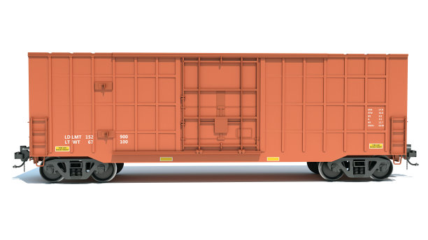 铁路箱车厢3D渲染在白色背景图片下载