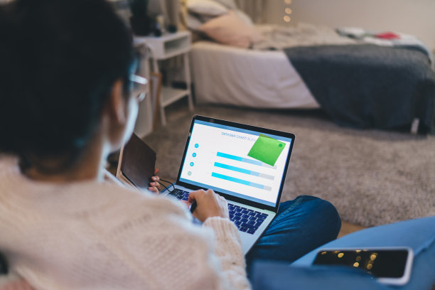 在客厅里放着笔记本电脑的女人图片下载