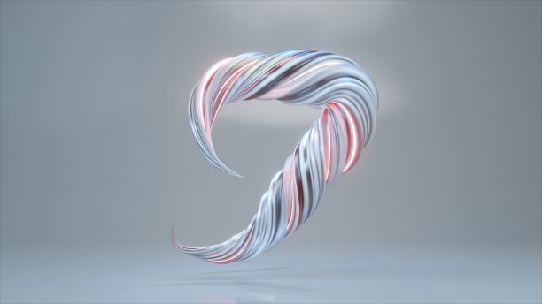 绕组字母表集合。独特的扭曲的信件。白色，灰色，粉红色。字母j 3d插画图片下载