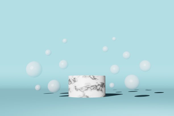 空大理石大理石混凝土平台平台泡沫蓝色背景3D渲染。高级化妆品产品展示图片下载