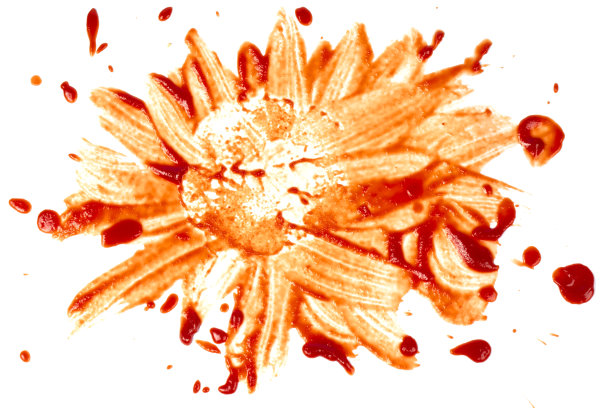 白色底色上沾着番茄酱留下的红色污渍。图片下载