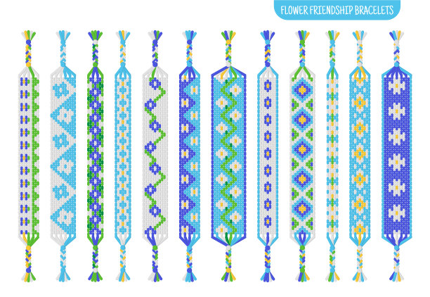 蓝色花手工友谊手镯集图片下载