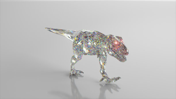 钻石的恐龙。自然和动物的概念。低聚。白色的颜色。三维演示图片下载