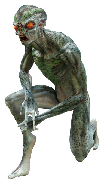 3D渲染绿色外星人在白色图片下载