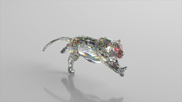 运行钻石老虎。自然和动物的概念。低聚。白色的颜色。三维演示图片下载