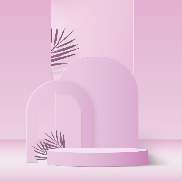 3d粉色讲台和最小的粉色墙场景。3d平台最小抽象背景。向量图片下载