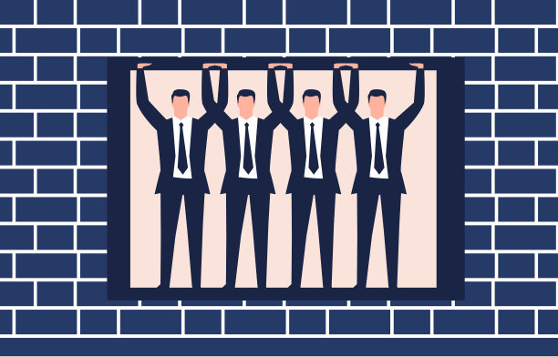 四名商人被困在一堵砖墙内，一起推搡试图逃跑，陷入困境，大坏决定和计划图片下载