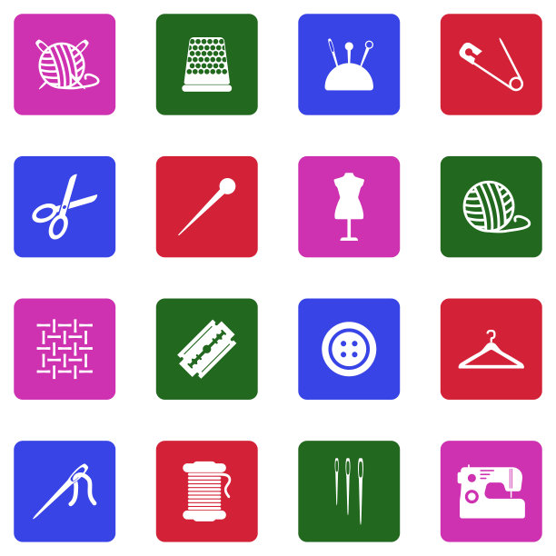 编织，缝纫和针线活图标。白色平面设计在广场。矢量插图。图片下载