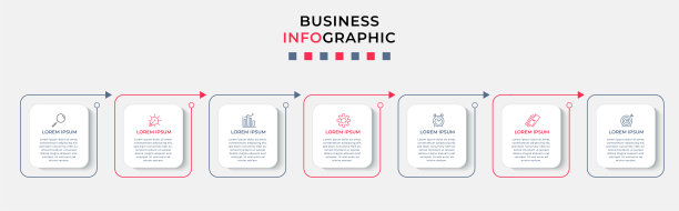 商业信息图表设计模板矢量图标和7个选项或步骤。可用于流程图、演示文稿、工作流布局、横幅、流程图、信息图图片下载