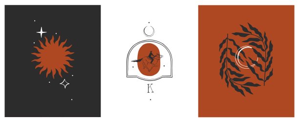 手绘抽象矢量图形剪贴画标志集组成插图。狂野的西部设计理念。波西米亚狂野西部当代艺术。牛仔现代线条艺术绘画。美国女牛仔的标志。图片下载