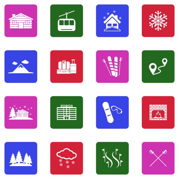 滑雪胜地图标。白色平面设计在广场。矢量插图。图片下载