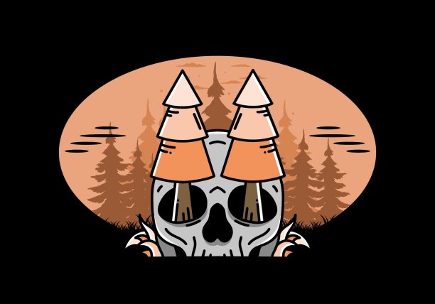 松树嵌在头骨插图设计中图片下载