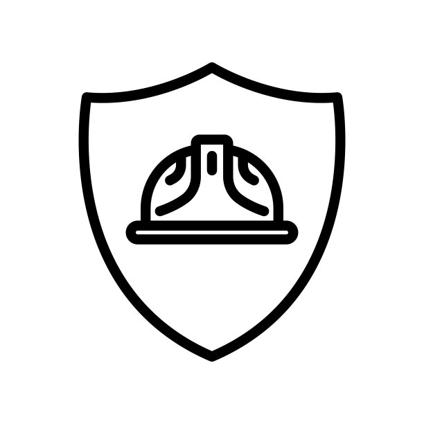 工头安全帽图标与盾。图标相关的建筑，工作保障，劳动节。行图标风格。简单的设计可编辑图片下载