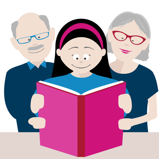 爷爷奶奶和孙女读书图片下载