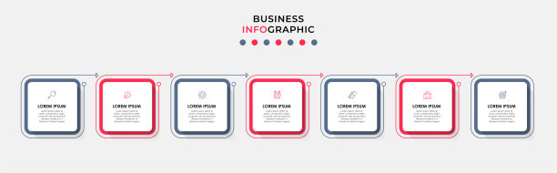 商业信息图表设计模板矢量图标和7个选项或步骤。可用于流程图、演示文稿、工作流布局、横幅、流程图、信息图图片下载