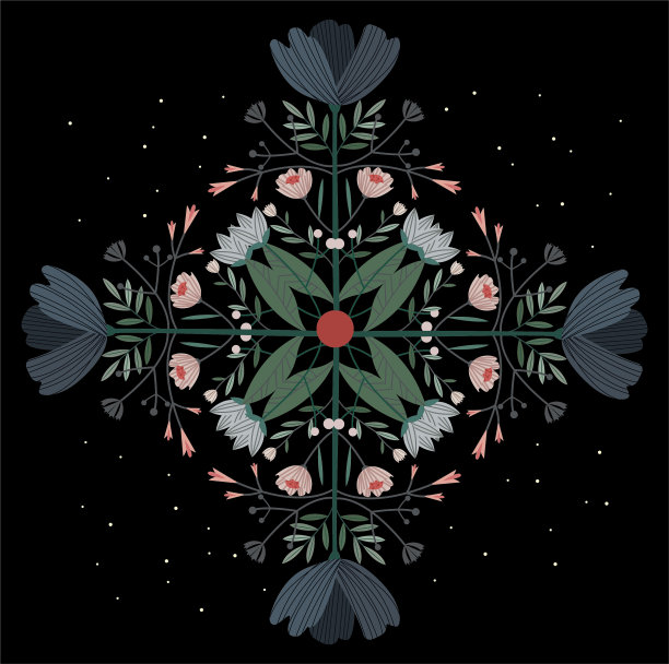 在深色背景上以花和叶的形式呈现的精致图案图片下载