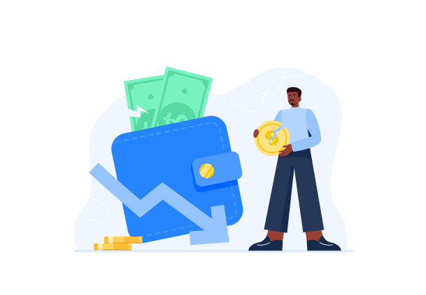 金融的概念。个人预算，与金钱的关系，经济问题。一个人会因为投资失误、税收或开支而亏损。矢量平面插图孤立在白色背景上。图片下载