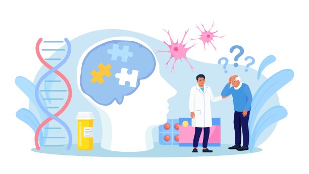 老年患者抱着自己的头，患上了阿尔茨海默病，失忆，寻求医疗帮助。失忆，脑疾治疗。阿尔茨海默病，痴呆，老糊涂。神经、精神疗法图片下载