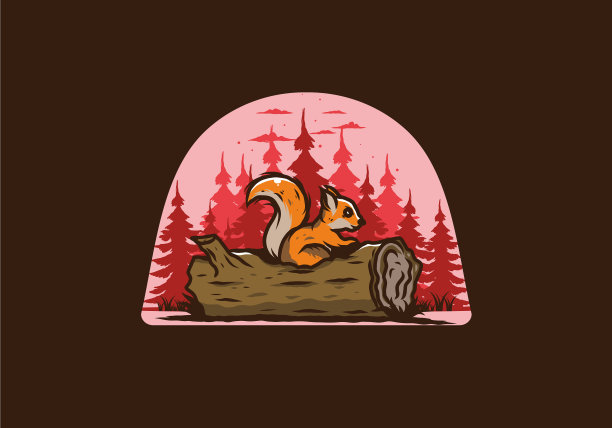 孤独的松鼠躲在枯树树干里图片下载