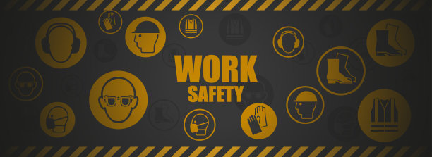 工业安全和职业卫生的图标、象形图背景。预防职业风险和事故的个人防护设备图片下载