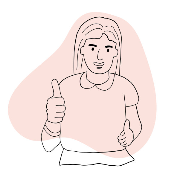 满意的女孩竖起大拇指。表示赞许的姿势一个人的积极情绪。所有的好。矢量画线图片下载