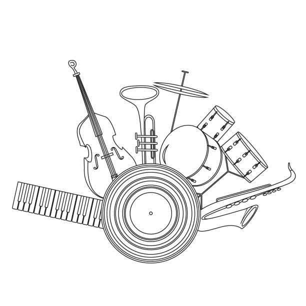 音乐乐器。黑白矢量插图的概念。白色背景。图片下载