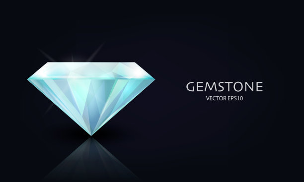 矢量水平横幅与3d现实蓝色透明宝石，钻石，水晶，莱茵石特写黑色。Jewerly概念。设计模板,剪纸艺术。侧视图图片下载
