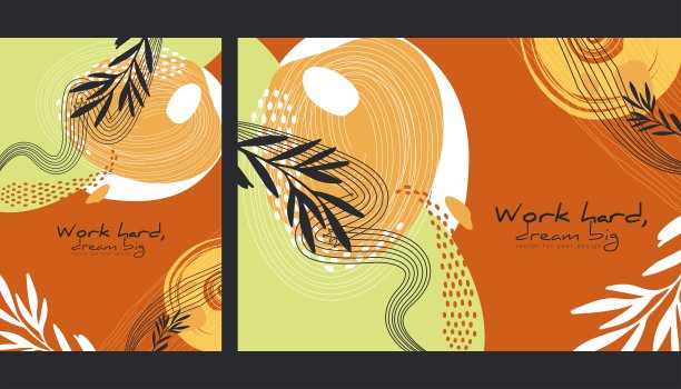 一套时尚的抽象创意和艺术模板与花卉和绘画元素。设计笔记本，横幅，封面，壁纸，海报等图片下载