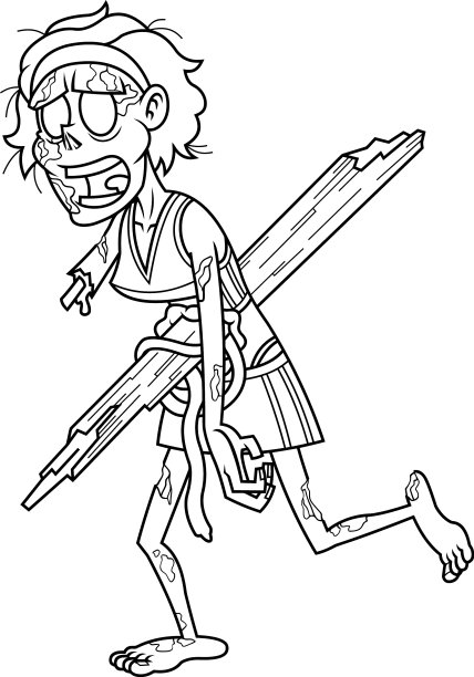 勾勒出行走的女人僵尸卡通人物图片下载