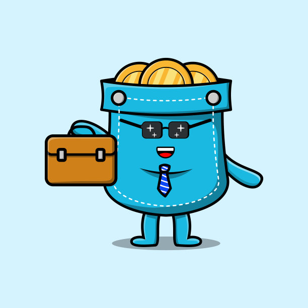 可爱的卡通口袋商人拿着行李箱图片下载