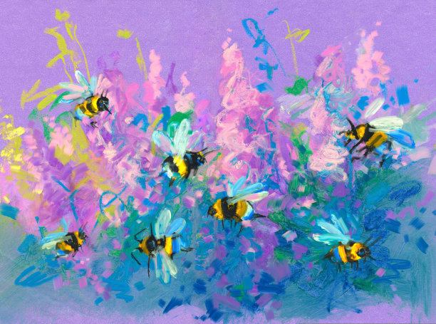 蜜蜂从植物的花朵中采集花蜜和花粉。图片下载