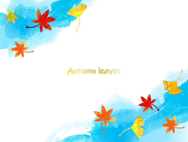 水彩流水和枫叶背景垂直图片下载