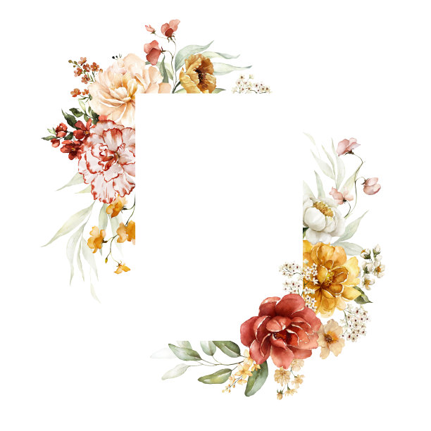 水彩方形花框插图-腮红粉红色，红色，蓝色，橙色，酒红色，黄色，绿色的叶子，树枝，花环框。图片下载