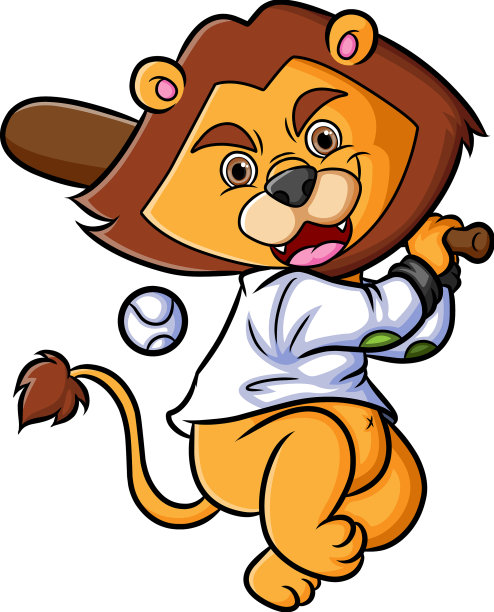 狮子正在打棒球并且击中了球图片下载