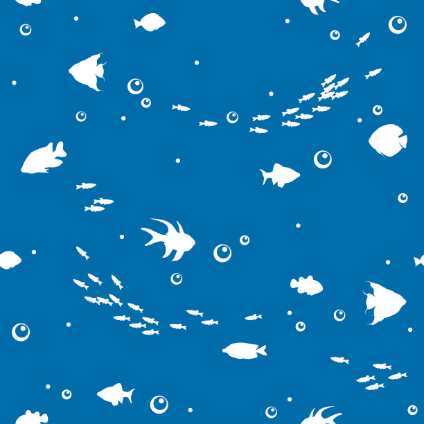 无缝图案与白色鱼孤立在蓝色的背景。水下生命的插图。图片下载