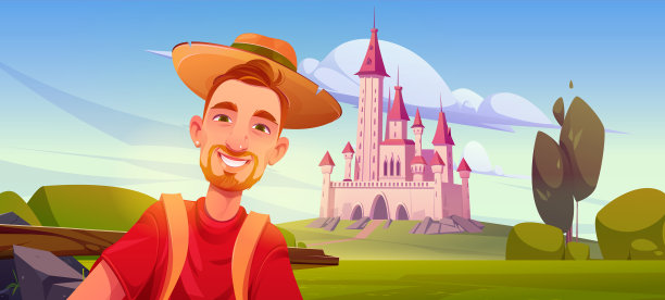 游客在古堡地标拍照图片下载