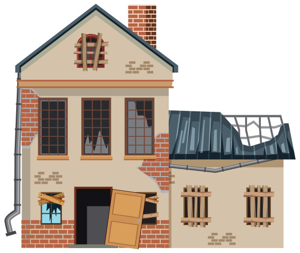 白色背景上的废弃房屋图片下载